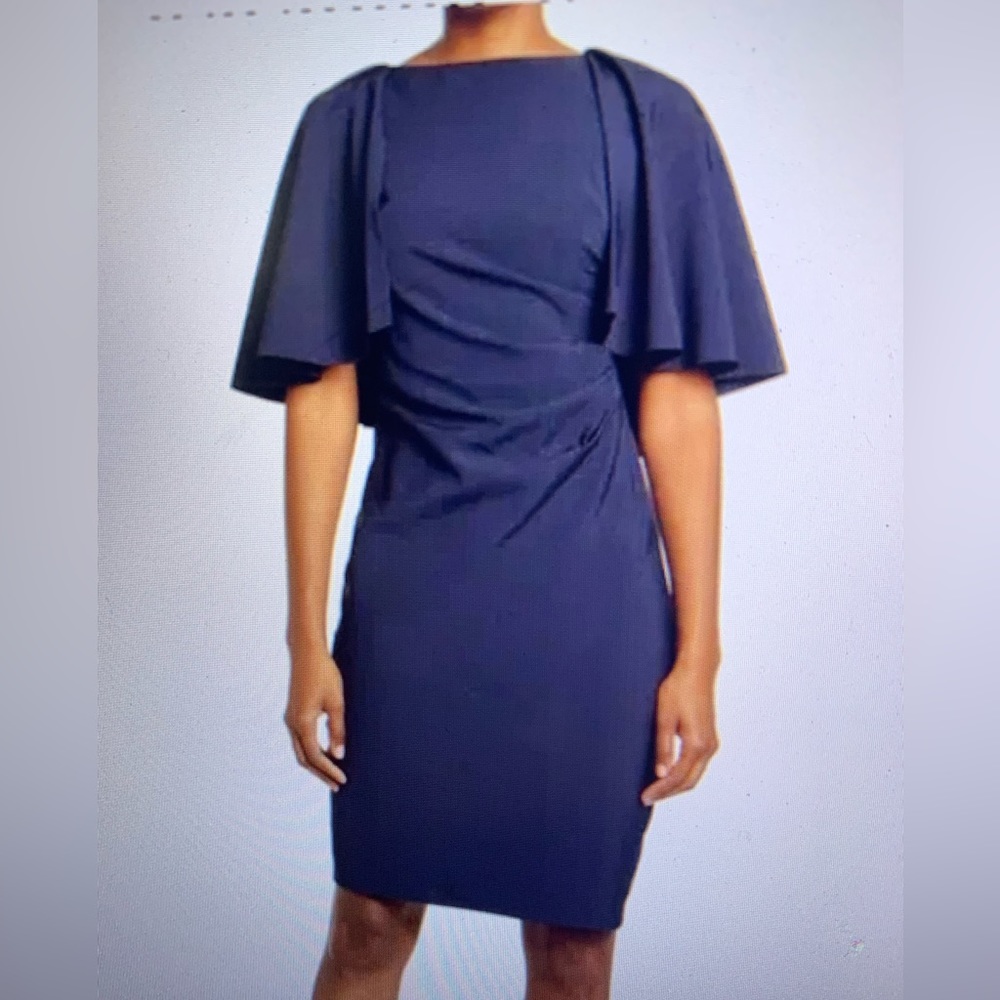 Marina Flutter Sleeve Navy Dress